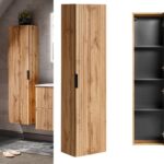wall hung unit bathroom oak tall slim cabinet with ribbed fluted door adel Collage