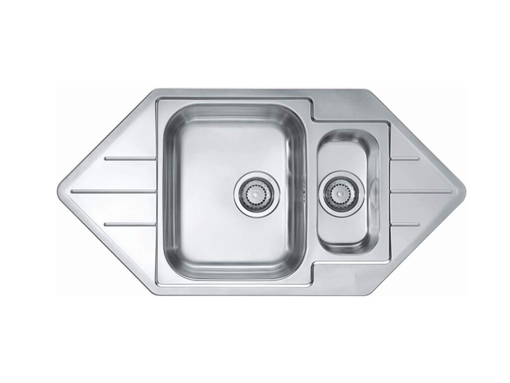 Corner Kitchen Sink With Drainer Drainboard 1.5 Bowl Stainless Steel 985 x 500mm Reversible Sink for Corner Unit