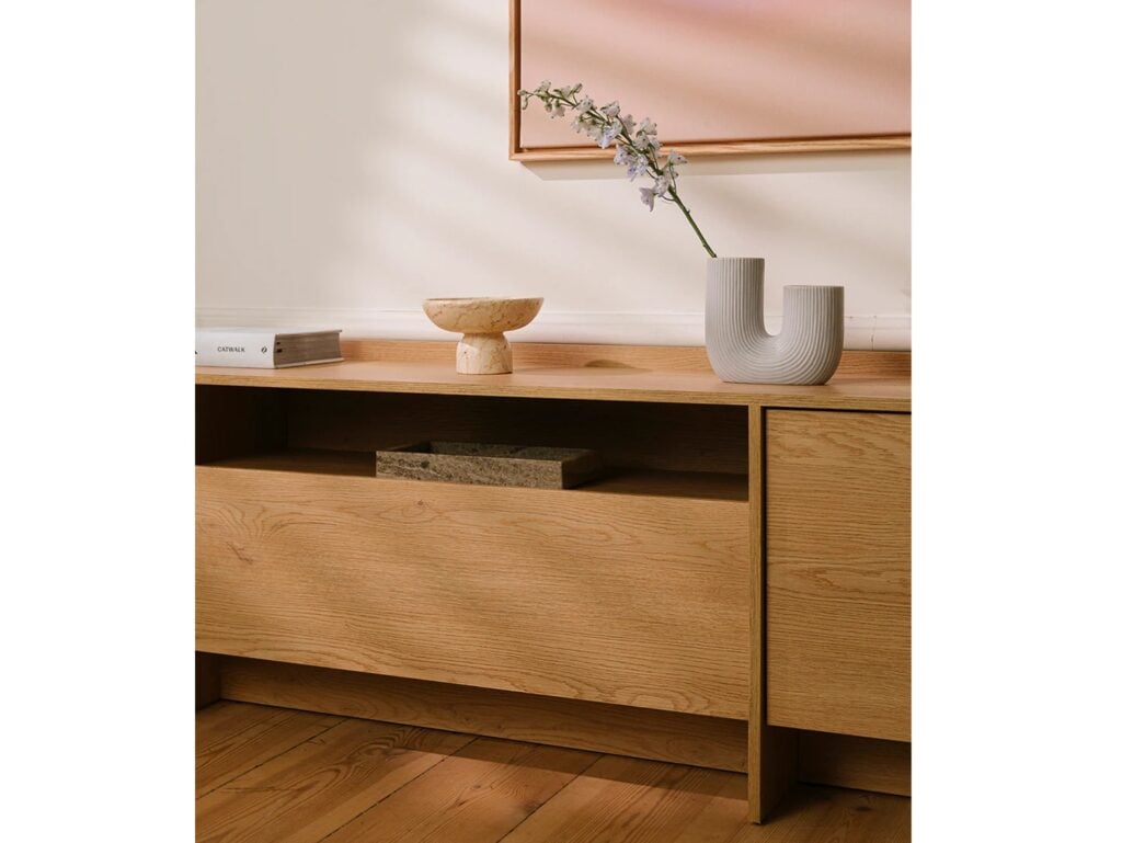 Extra Large TV Unit Storage Cabinet 200cm Modern Large Living Room Unit Washed Light Oak Handleless - Japandi