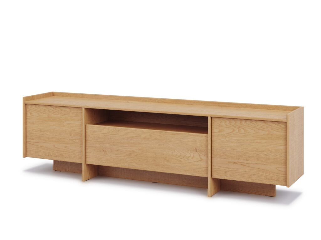 Extra Large TV Unit Storage Cabinet 200cm Modern Large Living Room Unit Washed Light Oak Handleless - Japandi
