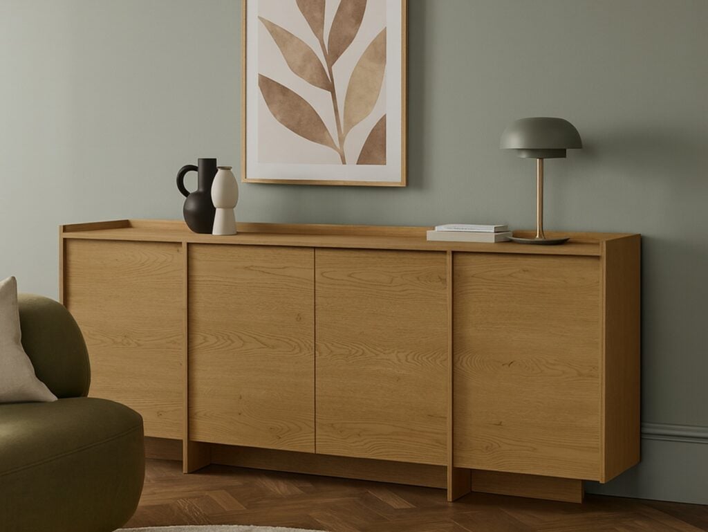 Extra Large Sideboard for Living Room 200cm Cabinet Storage Unit 4 Door Washed Light Oak Handleless - Japandi
