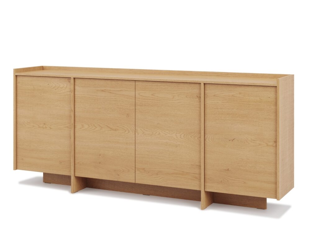 Extra Large Sideboard for Living Room 200cm Cabinet Storage Unit 4 Door Washed Light Oak Handleless - Japandi