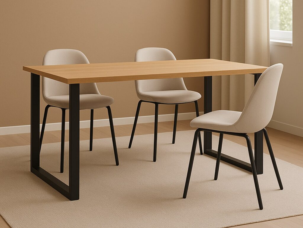 Narrow Dining Table 4 6 Seater Minimalist Industrial Dining Room Small Table Black Metal Legs Slim Oak Top - Loft