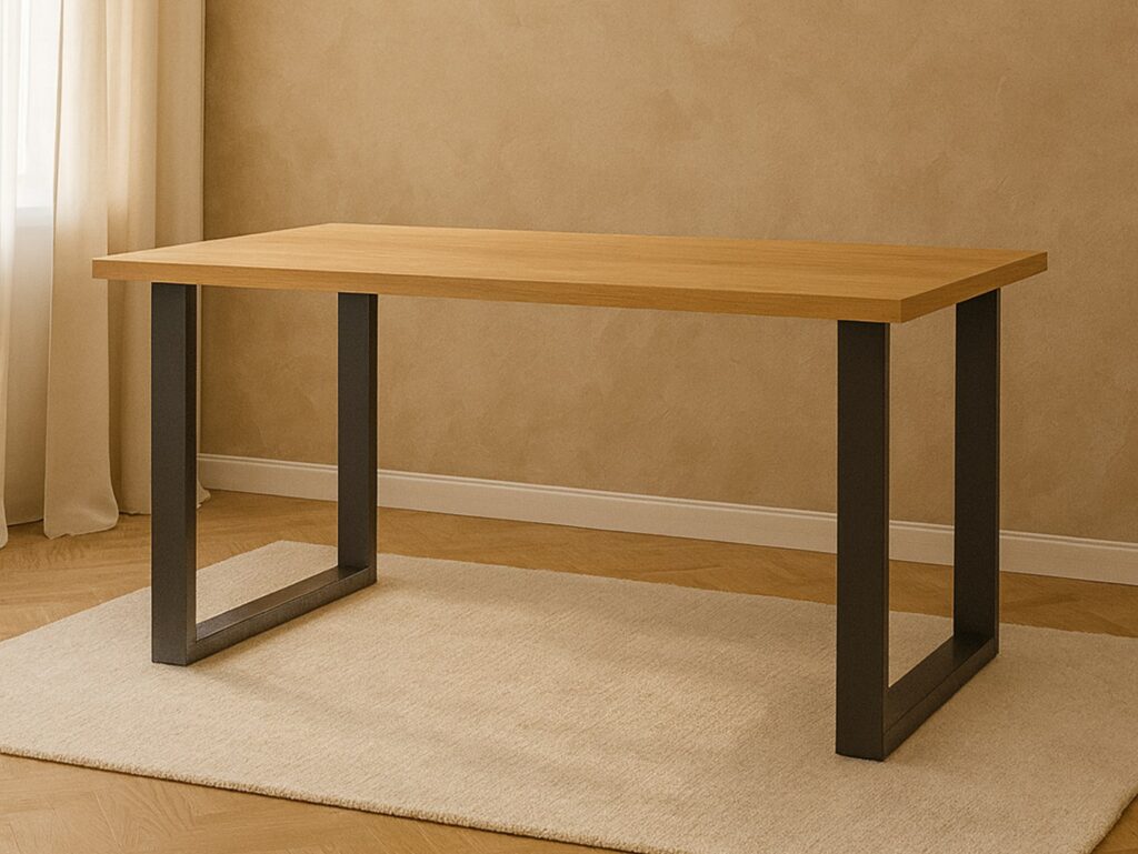 Narrow Dining Table 4 6 Seater Minimalist Industrial Dining Room Small Table Black Metal Legs Slim Oak Top - Loft