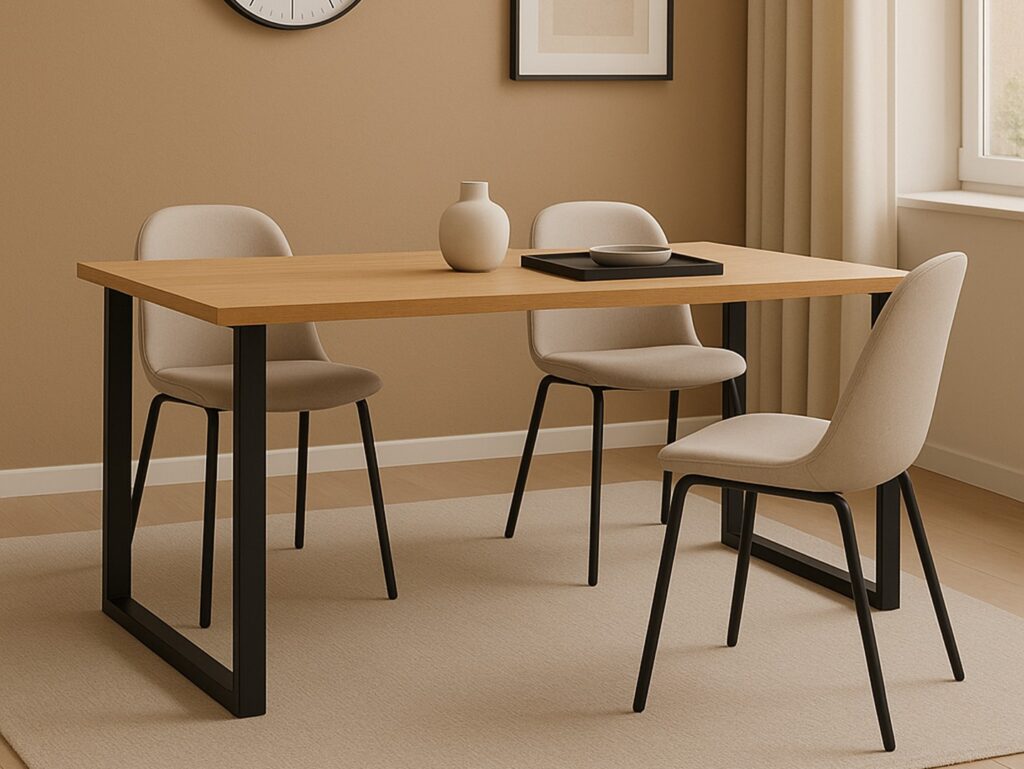 Narrow Dining Table 4 6 Seater Minimalist Industrial Dining Room Small Table Black Metal Legs Slim Oak Top - Loft