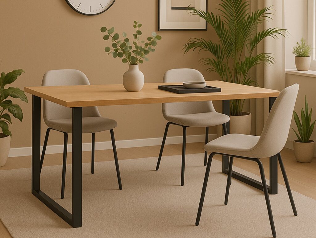 Narrow Dining Table 4 6 Seater Minimalist Industrial Dining Room Small Table Black Metal Legs Slim Oak Top - Loft