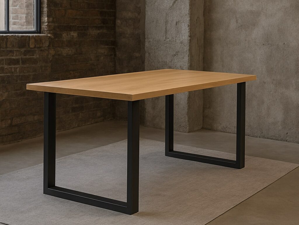 Industrial Dining Table 4 6 Seater Minimalist Compact Small Kitchen Table Black Metal Legs Slim Oak Top - Loft