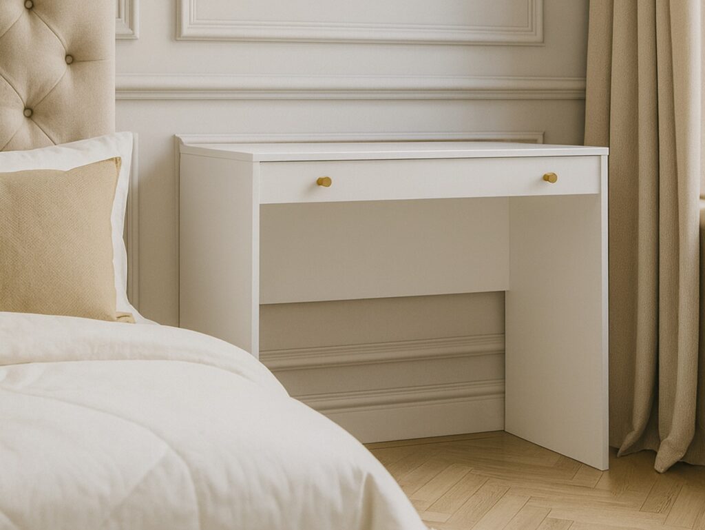 Narrow Dressing Table Small White Make Up Vanity Desk Slim Drawer Storage 90cm Compact Unit Gold Handles - Rel