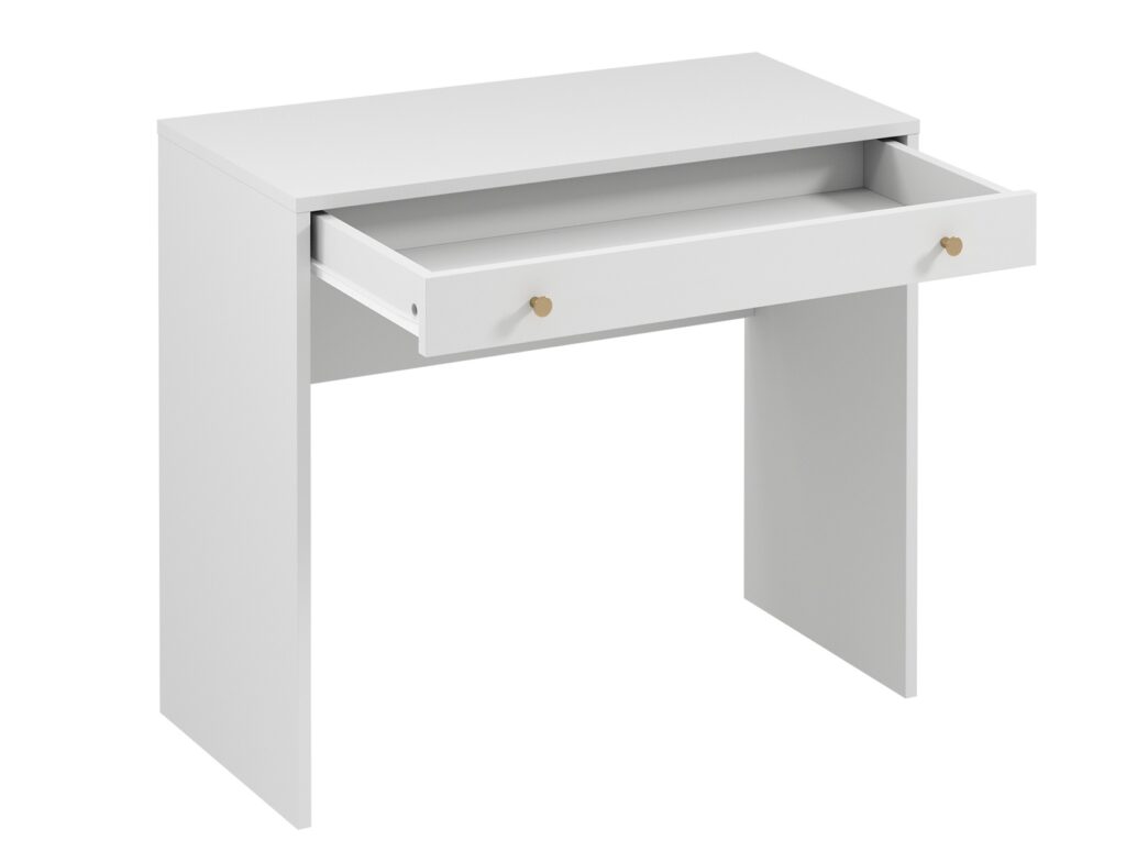 Narrow Dressing Table Small White Make Up Vanity Desk Slim Drawer Storage 90cm Compact Unit Gold Handles - Rel