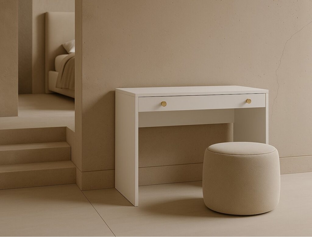 Narrow Dressing Table Small White Make Up Vanity Desk Slim Drawer Storage 90cm Compact Unit Gold Handles - Rel