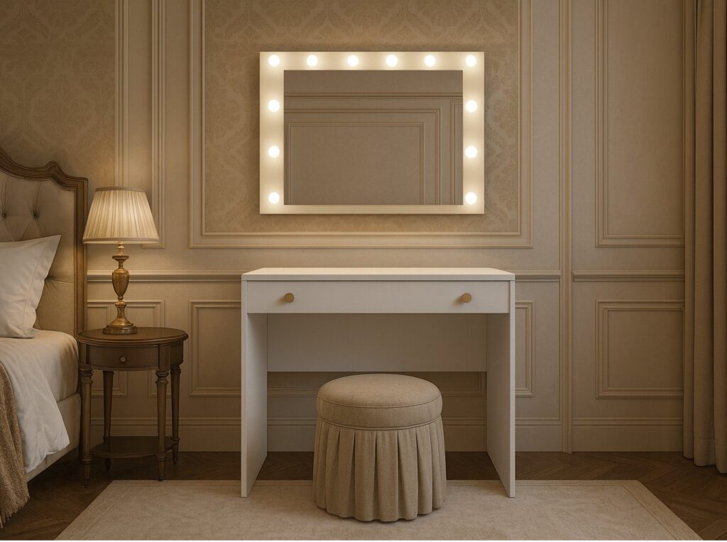 Narrow Dressing Table Small White Make Up Vanity Desk Slim Drawer Storage 90cm Compact Unit Gold Handles - Rel