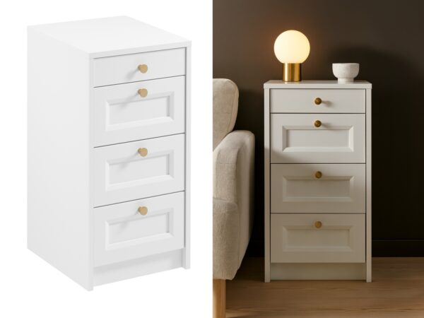 narrow chest of drawers white shaker panelled small slim storage bedroom furniture
