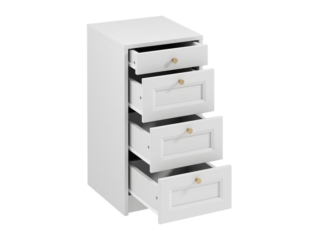 Narrow Chest of Drawers White Bedroom Storage Small Cabinet Slim Compact 40cm Shaker Unit Gold Handles - Rel