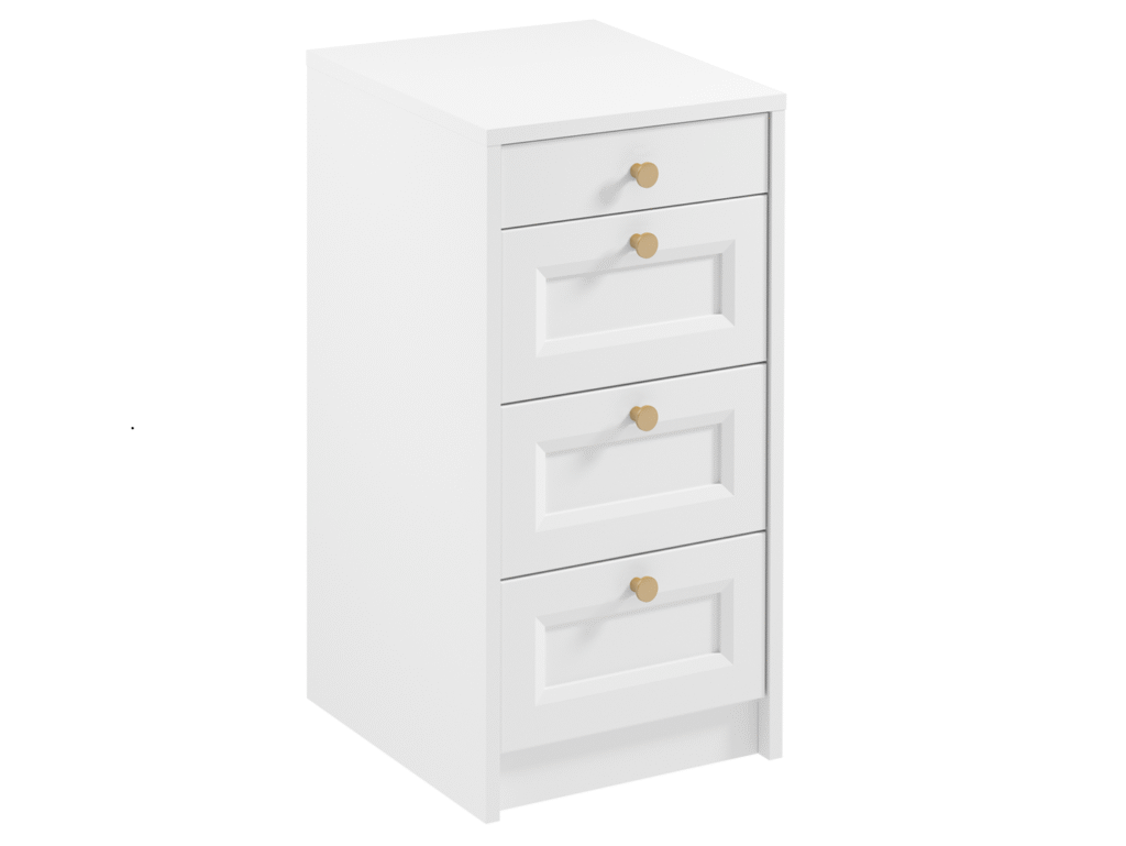 Narrow Chest of Drawers White Bedroom Storage Small Cabinet Slim Compact 40cm Shaker Unit Gold Handles - Rel