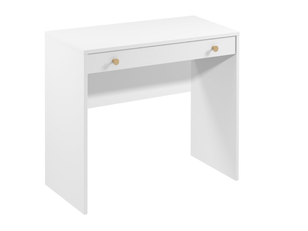 Narrow Dressing Table Small White Make Up Vanity Desk Slim Drawer Storage 90cm Compact Unit Gold Handles - Rel