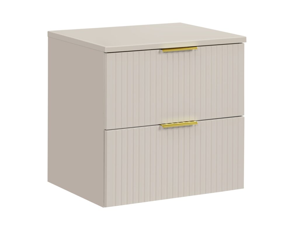 Beige Bathroom Sink Cabinet Vanity Unit with Countertop Basin 600mm Fluted Cashmere Wall Hung Floating Drawers Adel