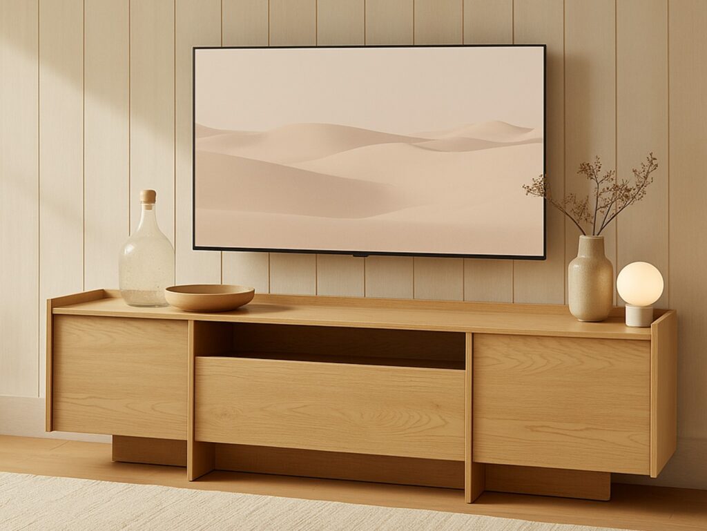 Extra Large TV Unit Storage Cabinet 200cm Modern Large Living Room Unit Washed Light Oak Handleless - Japandi