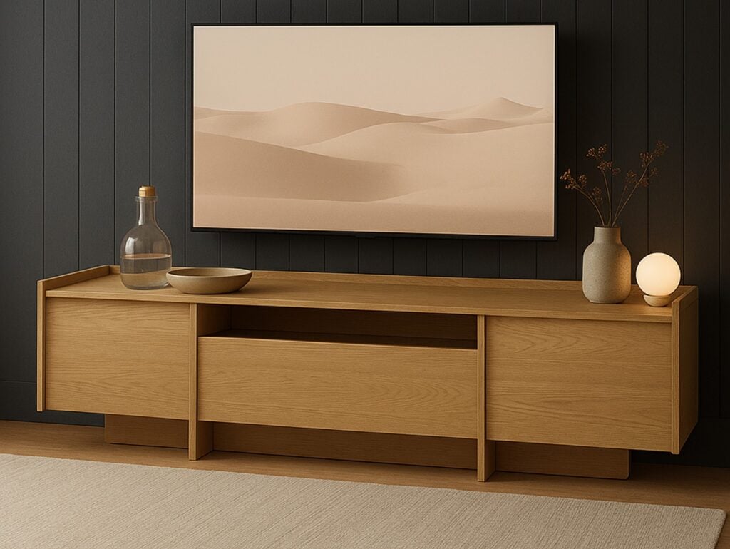 Extra Large TV Unit Storage Cabinet 200cm Modern Large Living Room Unit Washed Light Oak Handleless - Japandi