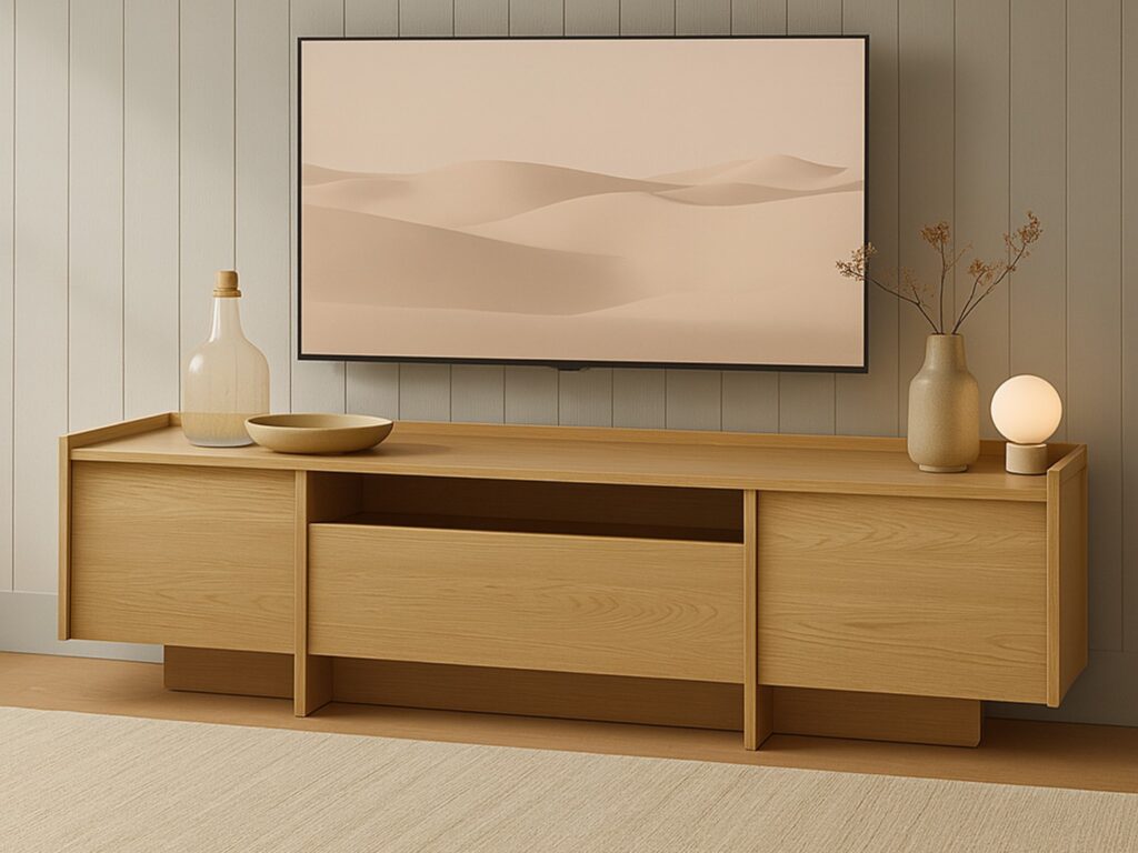 Extra Large TV Unit Storage Cabinet 200cm Modern Large Living Room Unit Washed Light Oak Handleless - Japandi