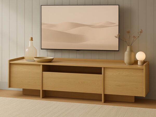 TV Unit Extra Large Stand 80 inch TV Cabinet Storage Light Oak Modern Japandi