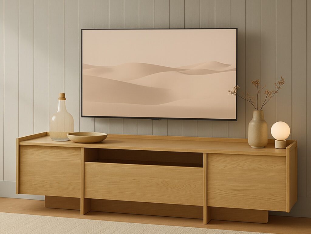 Long Sideboard Storage Cabinet 200cm Modern Large Lowboard Unit Washed Light Oak Handleless - Japandi