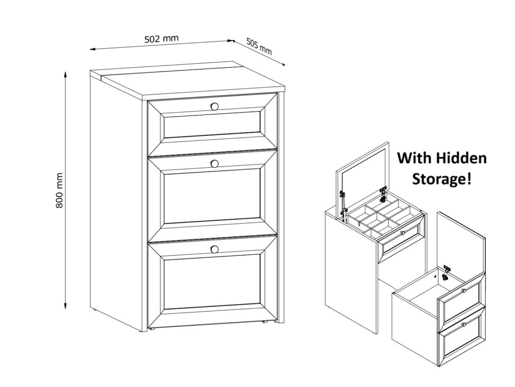 Narrow Dressing Table Stool with Storage Mirror Jewellery Box Small White Vanity Desk 50cm Unit Gold Handles - Rel