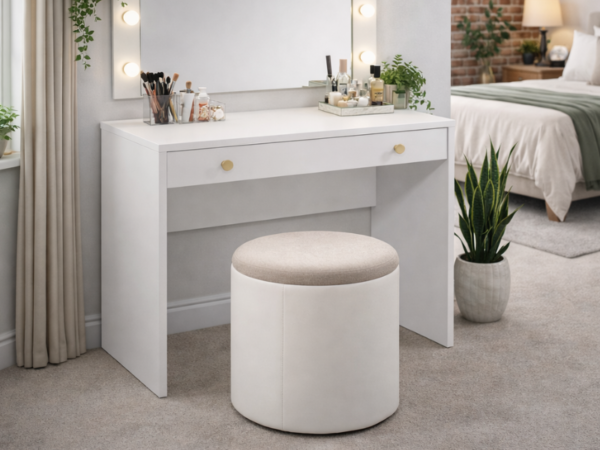 small White dressing table desk with drawers and brushed gold handles