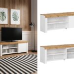 White TV Unit with Storage Cabinet Stand for up to 65 inch TV Holten