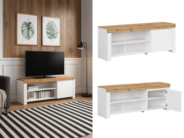 White TV Unit with Storage Cabinet Stand for up to 65 inch TV Holten