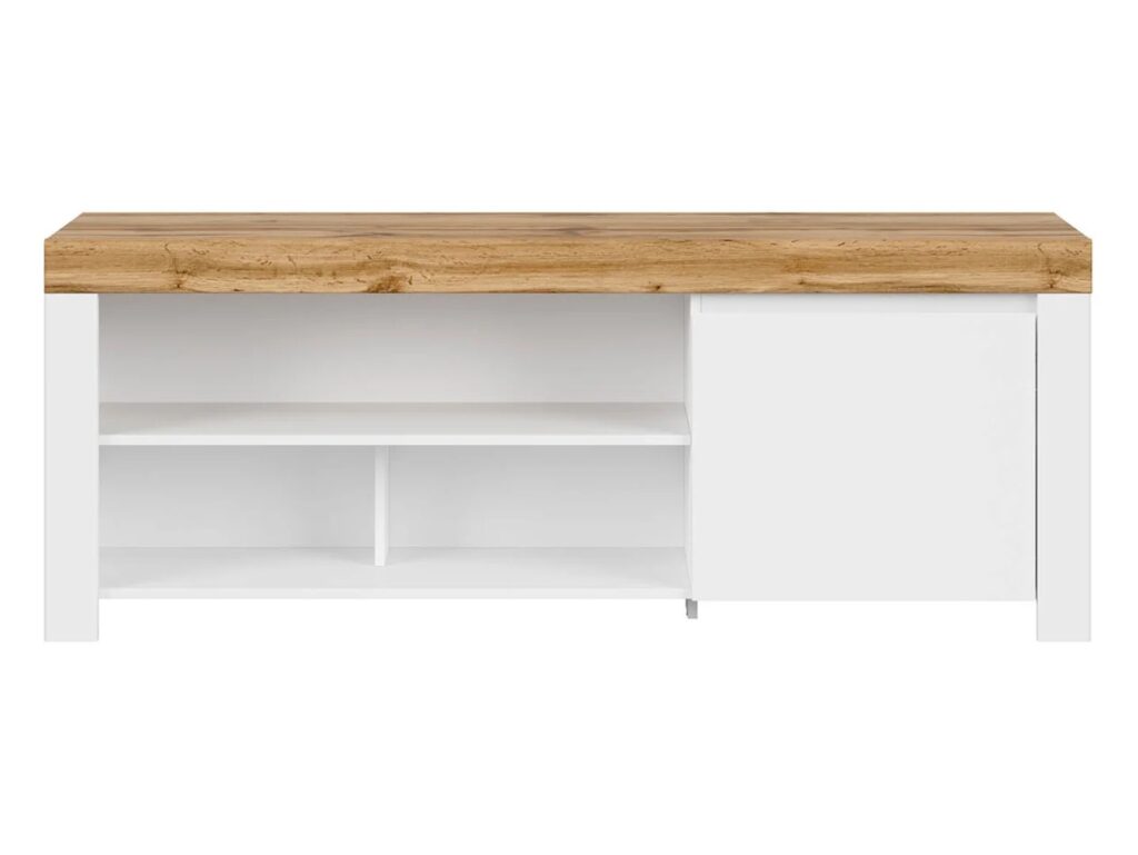 White TV Unit with Storage 156cm Stand Bedroom Living Room Unit 65 inch TV Cabinet White Gloss and Oak  - Holten