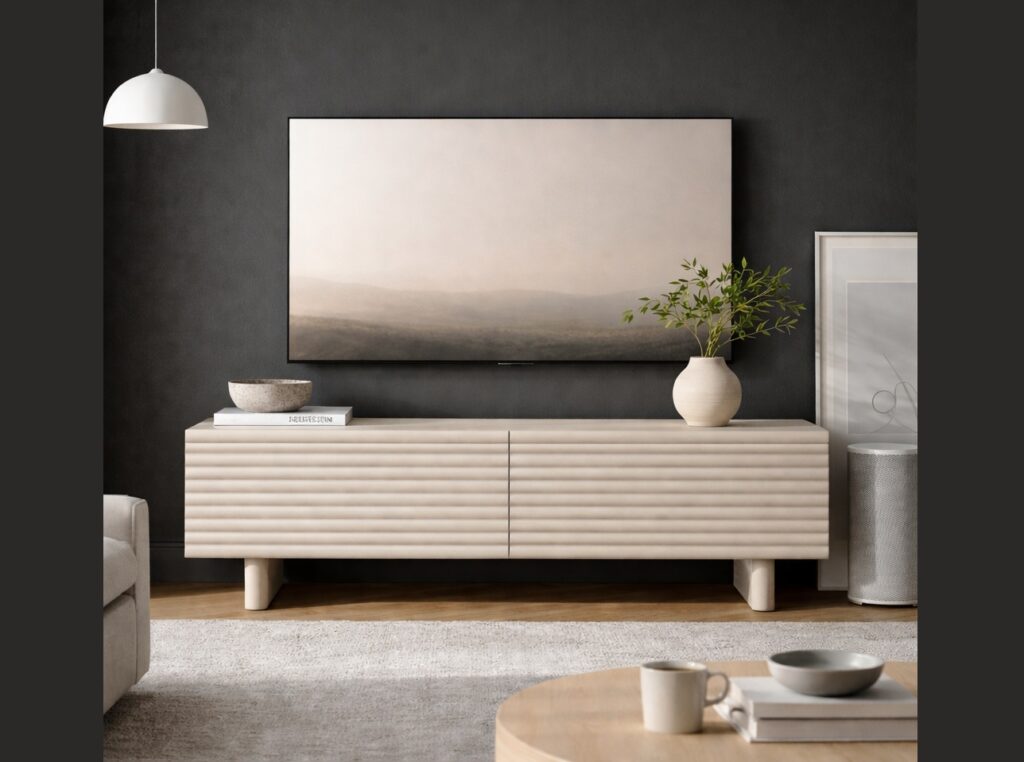 Beige TV Unit 150cm Wide Cabinet with Storage Cashmere Fluted Ribbed Stand for up to 65 inch TV - Toyo