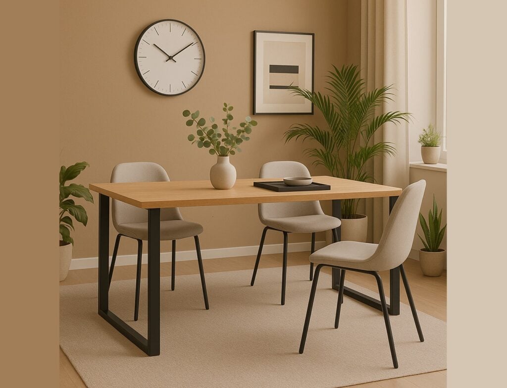 Narrow Dining Table 4 6 Seater Minimalist Industrial Dining Room Small Table Black Metal Legs Slim Oak Top - Loft