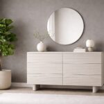 large beige sideboard cabinet 6 drawer chest of drawer fluted ribbed modern storage
