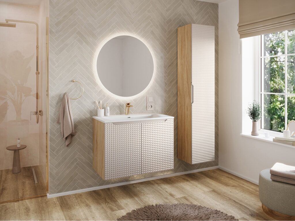 Beige Bathroom Vanity Unit 600mm Sink Cabinet with Basin Wall Hung Floating Luxury Light Oak Storage Luxor