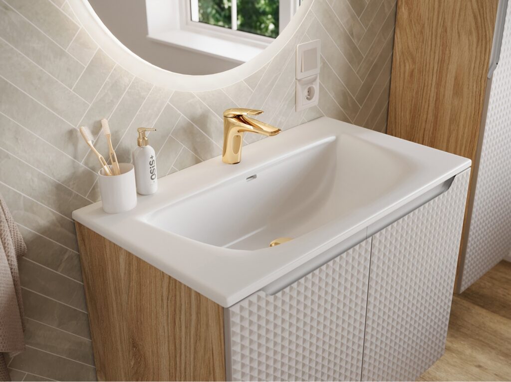 Beige Bathroom Vanity Unit 600mm Sink Cabinet with Basin Wall Hung Floating Luxury Light Oak Storage Luxor