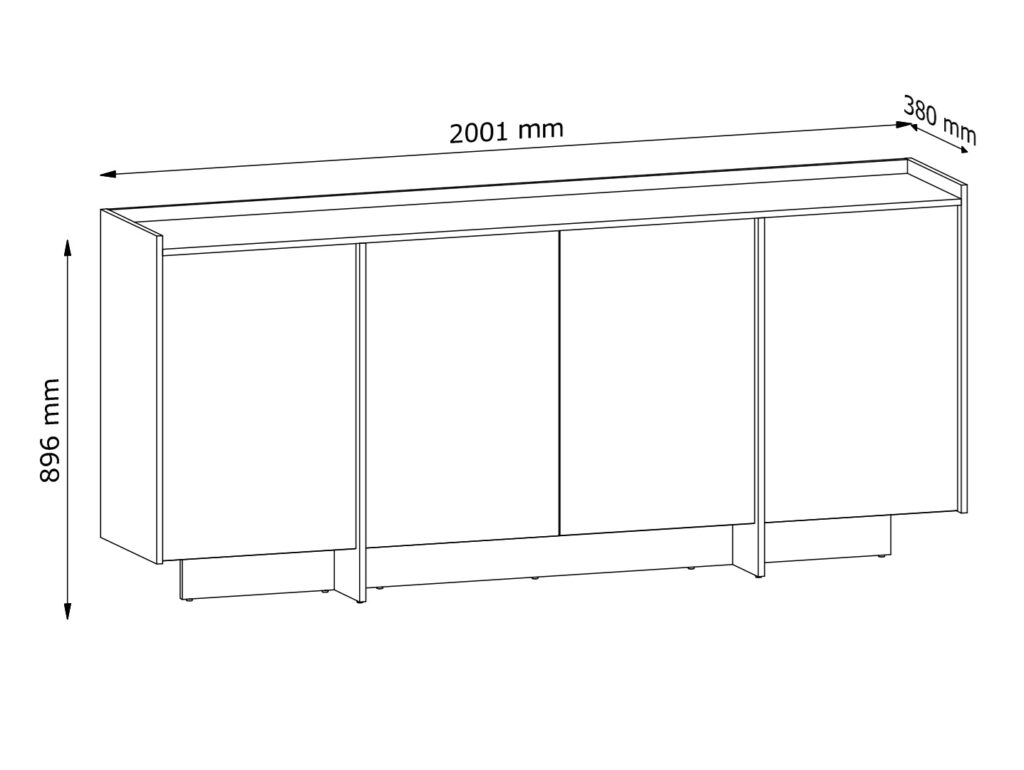 Extra Large Sideboard for Living Room 200cm Cabinet Storage Unit 4 Door Washed Light Oak Handleless - Japandi