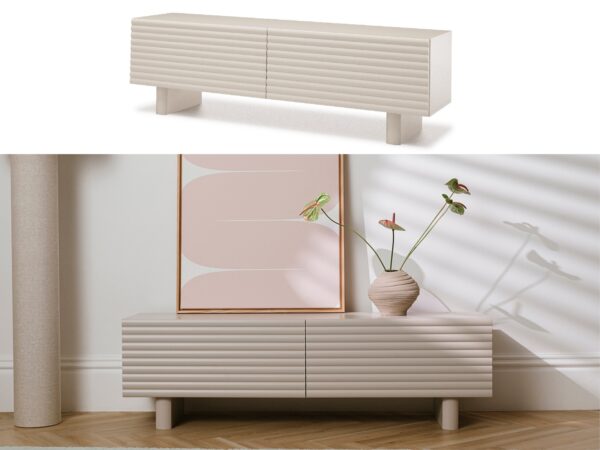 150cm TV unit stand cabinet Storage Lowboard Ribbed cashmere beige