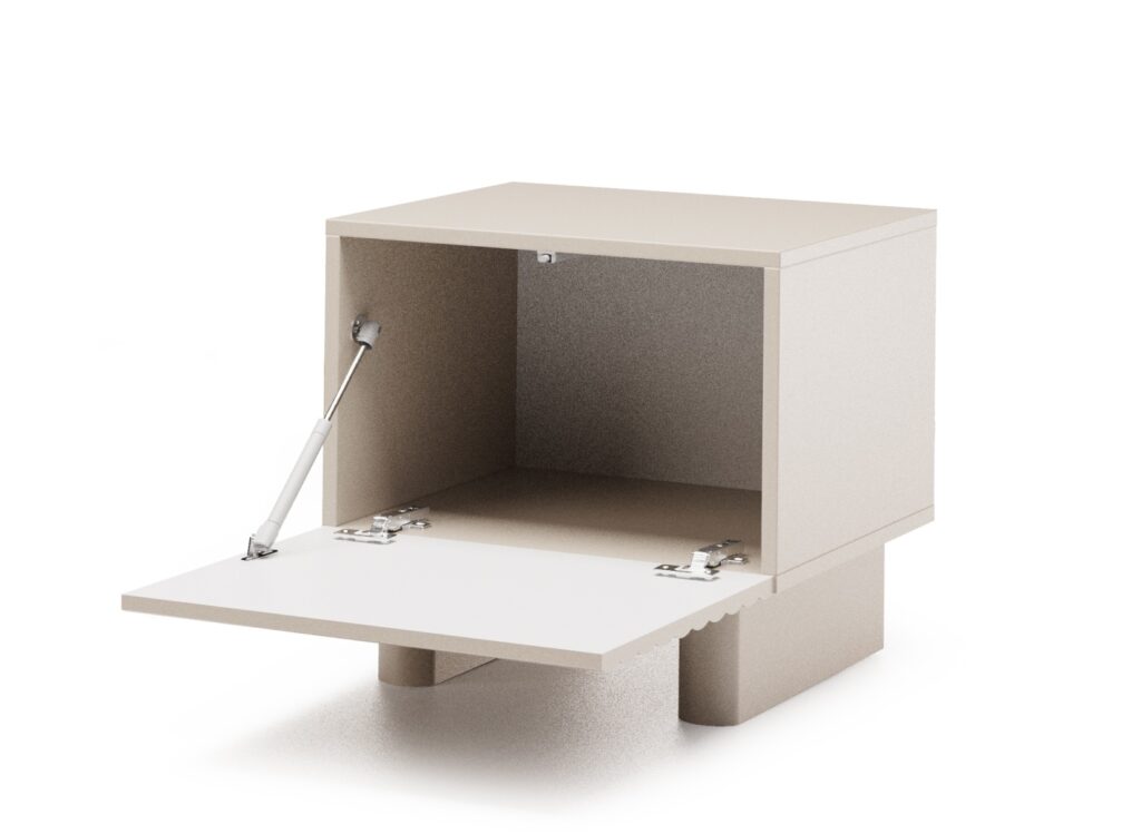 Beige Bedside Table Ribbed Fluted Cashmere Nightstand Cabinet with Storage – Toyo