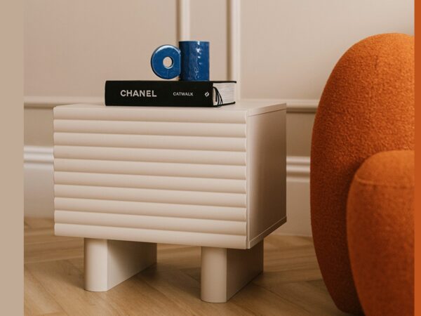 beige side table Bedside cabinet Storage Nightstand Ribbed fluted cashmere beige