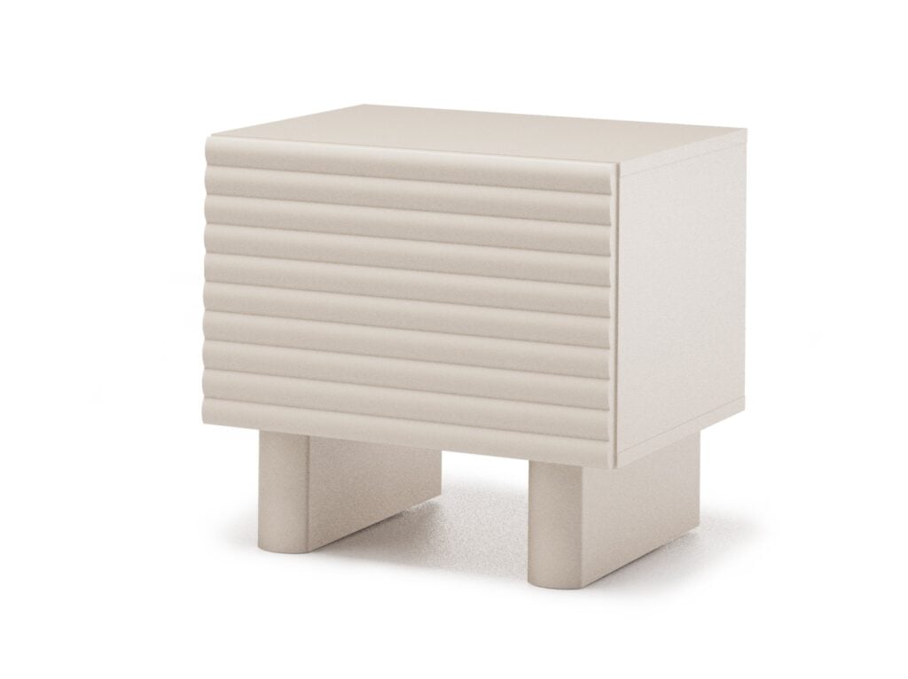 Beige Bedside Table Ribbed Fluted Cashmere Nightstand Cabinet with Storage – Toyo