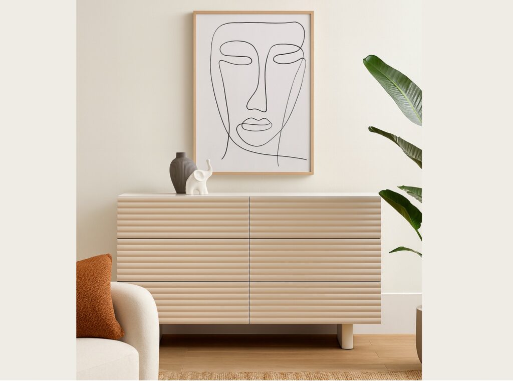 Large Chest of Drawers 6 Drawer Fluted Ribbed Cashmere Beige Bedroom Living Room Storage Sideboard - Toyo