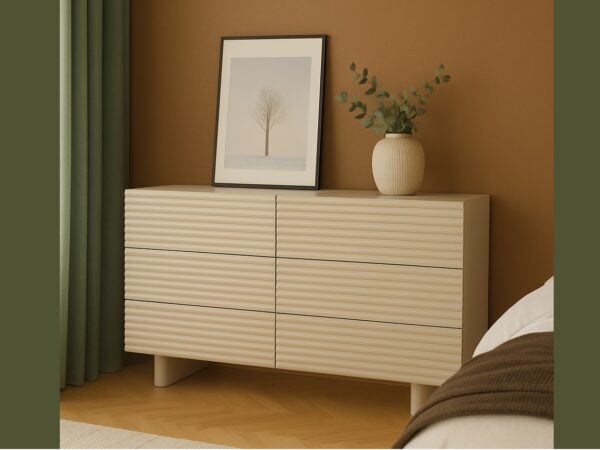 large chest of drawers sideboard cashmere beige front ribbed fluted 6 drawer chest of drawers storage