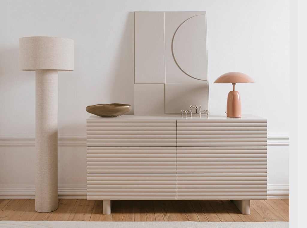 Large Chest of Drawers 6 Drawer Beige Sideboard 150cm Fluted Ribbed Cashmere Storage - Toyo