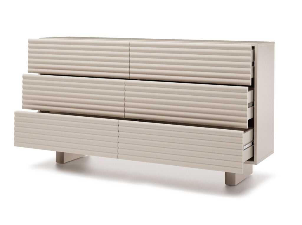 Large Chest of Drawers 6 Drawer Fluted Ribbed Cashmere Beige Bedroom Living Room Storage Sideboard - Toyo