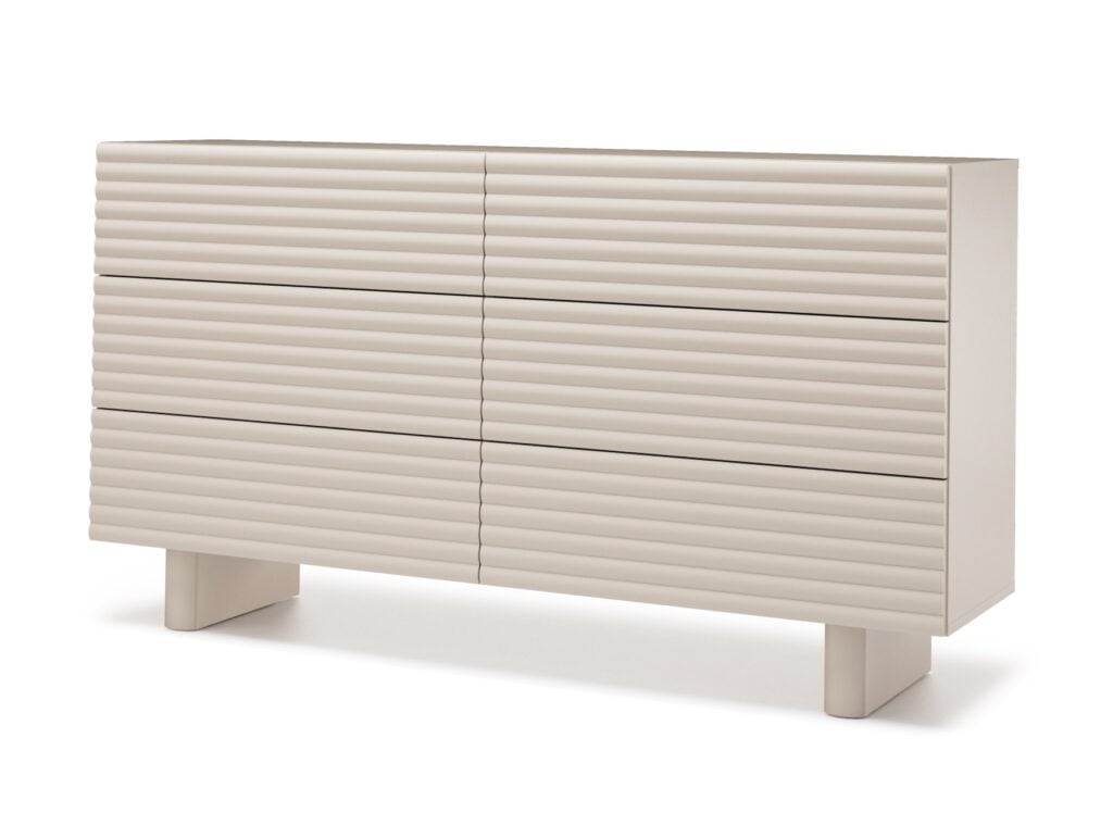 Large Chest of Drawers 6 Drawer Fluted Ribbed Cashmere Beige Bedroom Living Room Storage Sideboard - Toyo