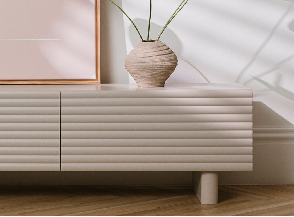 150cm TV Unit Cashmere Beige Fluted TV Cabinet Ribbed Wide Stand with Storage for up to 65 inch TV  - Toyo