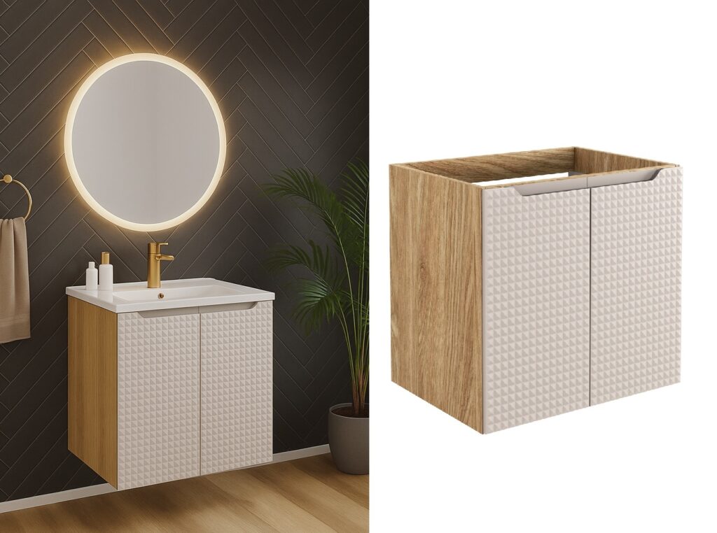 Bathroom Vanity Unit Without Sink Beige 2 Door Storage Cabinet Wall Hung Floating - Luxor