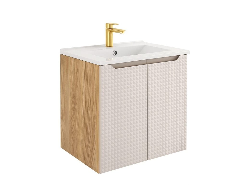 Beige Bathroom Vanity Unit 600mm Sink Cabinet with Basin Wall Hung Floating Luxury Light Oak Storage Luxor