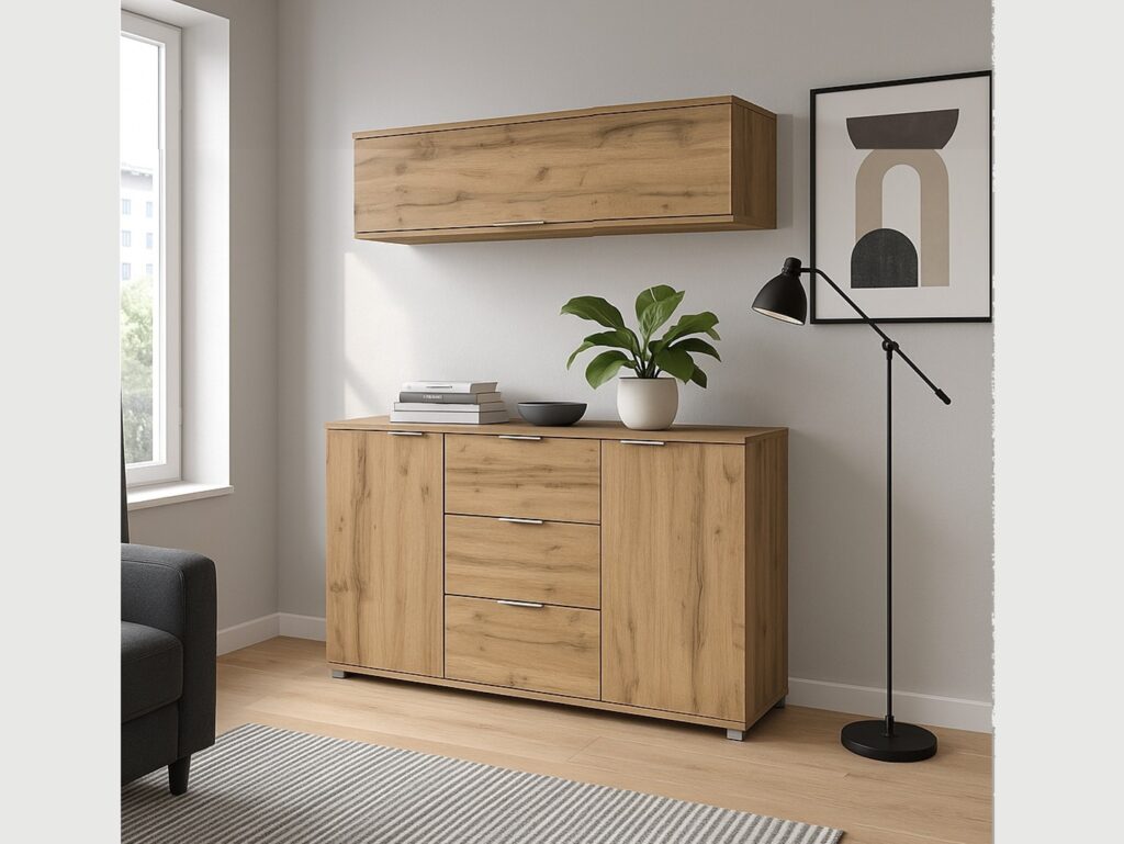 Wall Mounted Cabinet Living Room Wall Hanging Lounge Storage Unit 1 Lift Up Door Modern Oak Effect - Zele