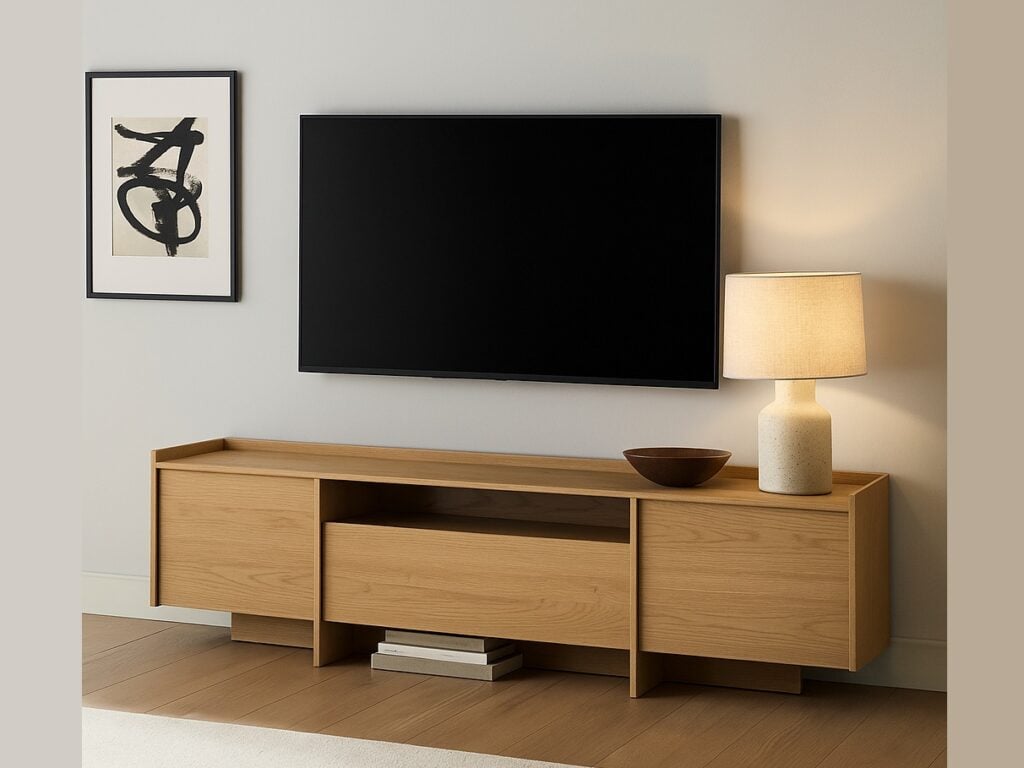 Extra Large TV Unit Storage Cabinet 200cm Modern Large Living Room Unit Washed Light Oak Handleless - Japandi